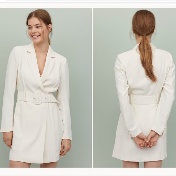 NWT H&M Belted Blazer Jacket Dress Ivory Large - Picture 2 of 13